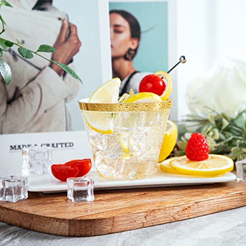 Nervure 120PCS Gold Plastic Cups - 9Oz Gold Rimmed Plastic Cups - Heavy Duty Disposable Clear Cup with Gold Rim Perfect fo...