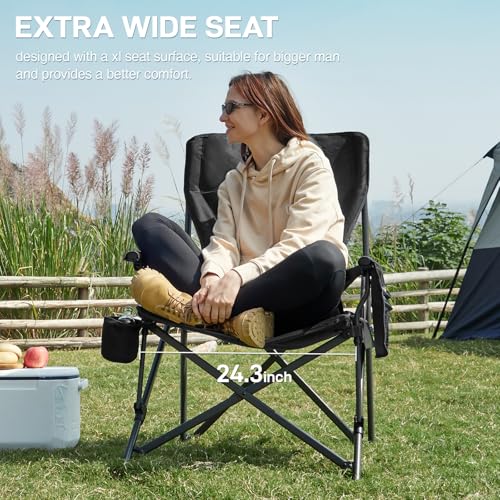 EVER ADVANCED Oversized Folding Camping Chair for Adults with Adjustable Lumbar Support, Heavy Duty Chair with Side Pocket...