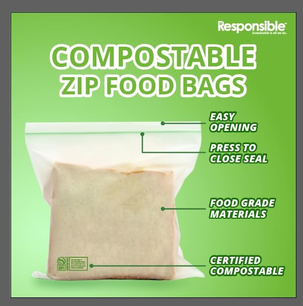 Resealable Zip Bag Value Bundle Pack - Certified Compostable (1 Box of Each - Sandwich, Snack, Quart, and Gallon) - 250 Total Bags Included