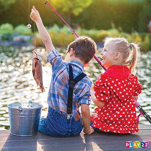 Play22 Kids Fishing Pole Pink - 40 Pc Kids Fishing Rod and Reel Combos - Fishing Poles for Youth Kids Includes Fishing Tac...