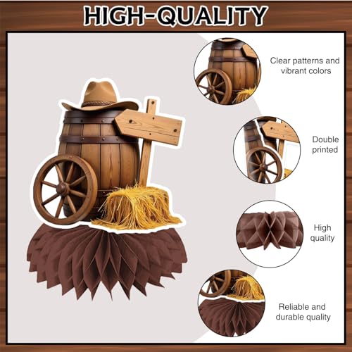 Cowboy Decorations Honeycomb Centepieces, 12Pcs Western Centerpieces for Tables,Wild West Cowboy Centerpieces for Tables, ...