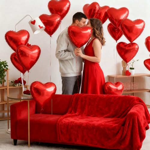 Heart Shaped Red Foil Balloons - 15 Pack 18 Inch for Valentine's Day, Birthday, Wedding, Bridal Shower Party Decorations