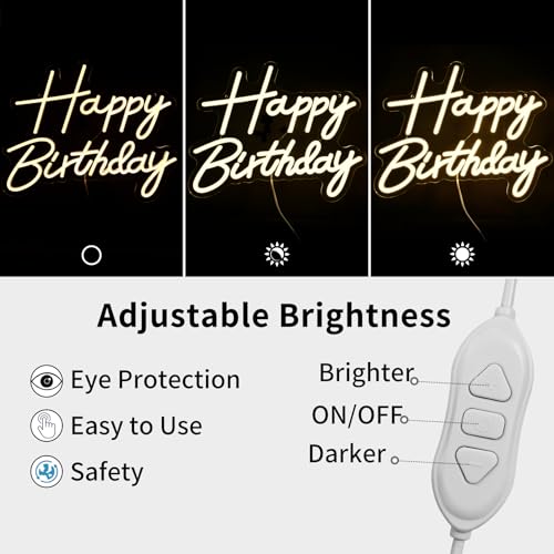 Happy Birthday Neon Sign for Backdrop, LED Happy Birthday Light Up Sign, USB Powered Dimmable Neon Light for Birthday Part...
