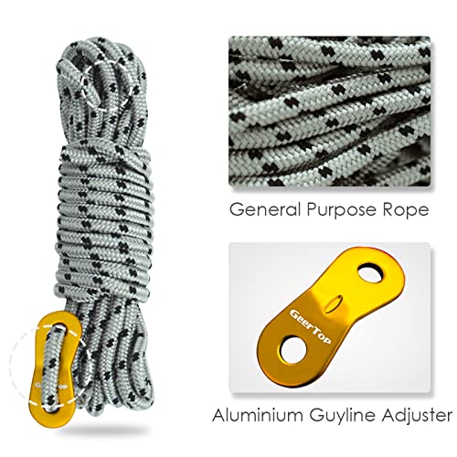 GEERTOP 6 Pack 5 mm Guy Lines Ultralight Tent Cords with Aluminum Adjuster Tensioner Outdoor Camping Guylines Ropes for Te...