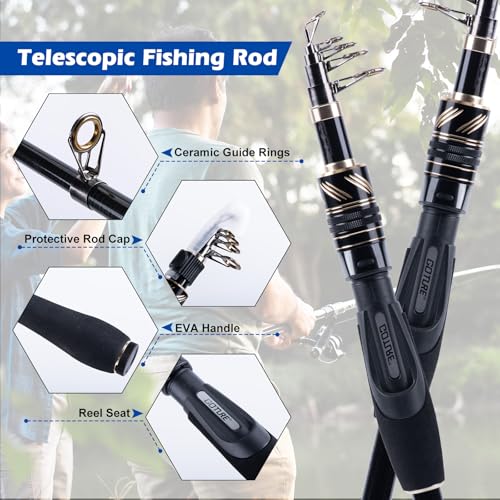 Goture Fishing Rod and Reel Combo - Carbon Fiber Telescopic Fishing Pole - Spinning Reel 9+1 Shielded Bearings Stainless S...