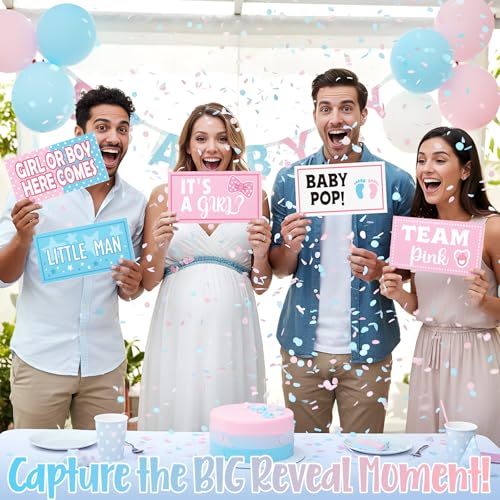 Beeveer 12pcs Baby Shower Photo Booth Props Set Gender Reveal Photo Booth Kit Decorations, Waterproof Multi Color Double S...