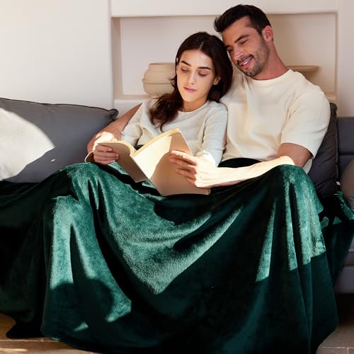 Exclusivo Mezcla Extra Large Fleece Throw Blanket for Couch, Sofa, 300GSM Super Soft and Warm Blankets, Forest Green Throw...
