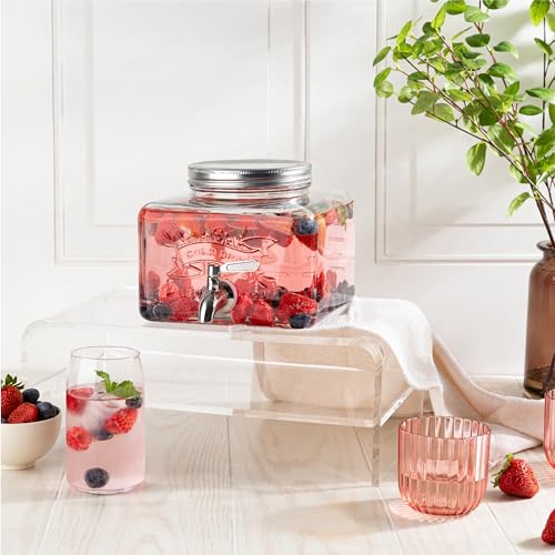 MosJos Glass Drink Dispenser for Fridge - Stainless Steel Spigot Mason Jar Dispenser with Wide Opening & Easy-Fill - Bever...