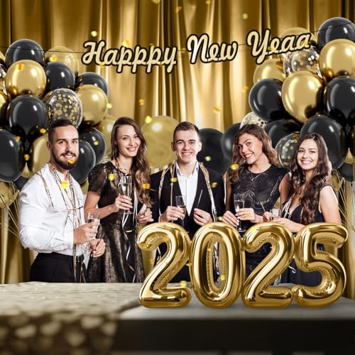 Black and Gold Balloons, 60pcs 12inch Black Metallic Gold Confetti Balloons for Graduation 2025 Anniversary Birthday Party...