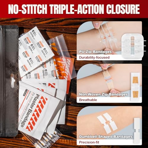 RHINO RESCUE Wound Closure Kit, 3 Types Butterfly Bandages with Bandages, Triple Antibiotic Ointment, Wound Closure Strip...