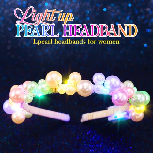 BARTOSI Light Up Pearl Headband Glow Headpiece LED Hair Accessories for Women and Girls