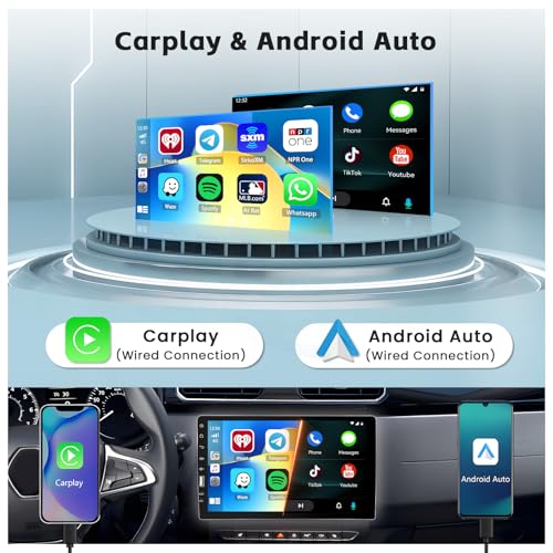 Hikity 9 Inch Single Din Car Stereo Support Carplay Android Auto Radio, Touch Screen with Bluetooth/GPS Navigation/Mirror ...