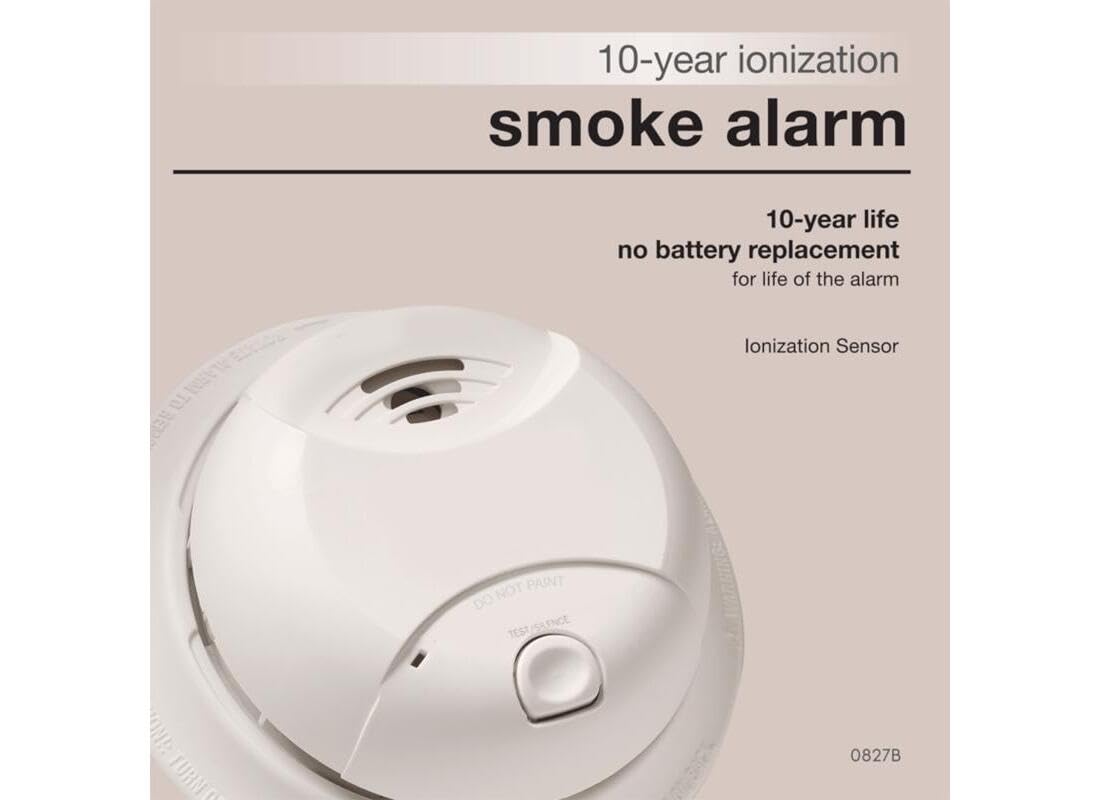 First Alert 0827B Ionization Smoke Alarm with 10-Year Sealed Tamper-Proof Battery , White , Pack of 1