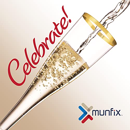 Munfix 100 Pack Gold Plastic Champagne Flutes, 5 Oz Clear Plastic Toasting Glasses Fancy Disposable Wedding Party Cocktail...