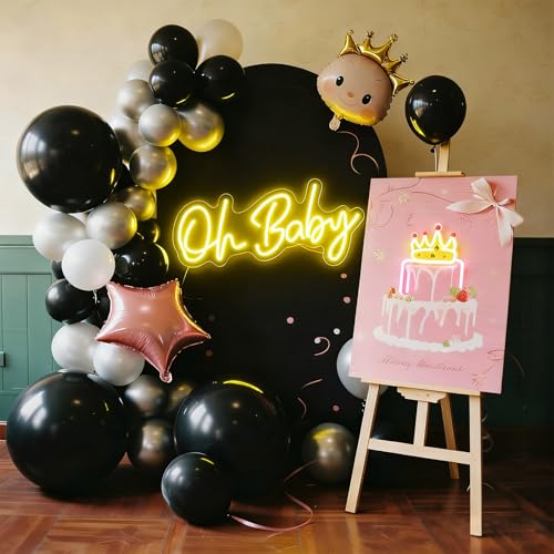 Oh Baby Neon Sign, Dimmable Warm White LED Neon Light for Baby Shower Backdrop, USB Powered Sign for Gender Reveal, Nurser...