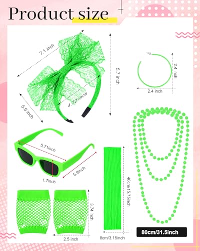 Maiteenly 80s Accessories for Women Lace Headband Earrings Fishnet Gloves Necklace Sunglasses Leg Warmers for 80s Retro Party