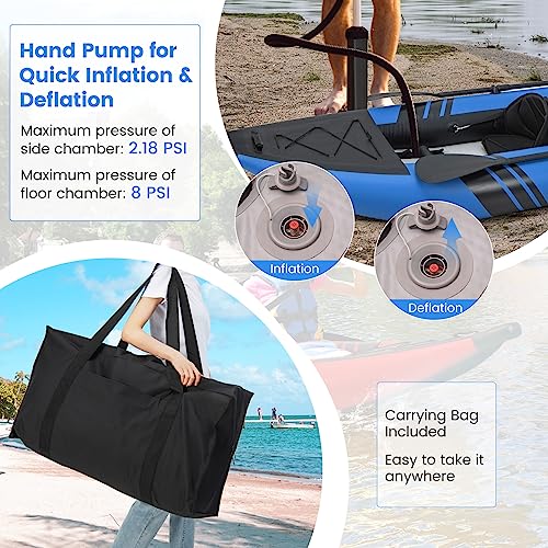 GYMAX Inflatable Kayak, 12.5Ft 507lbs Tandem Kayak with 2 Aluminum Paddles, 2 Padded Seats, Footrests, 2 Fins, Hand Pump, ...