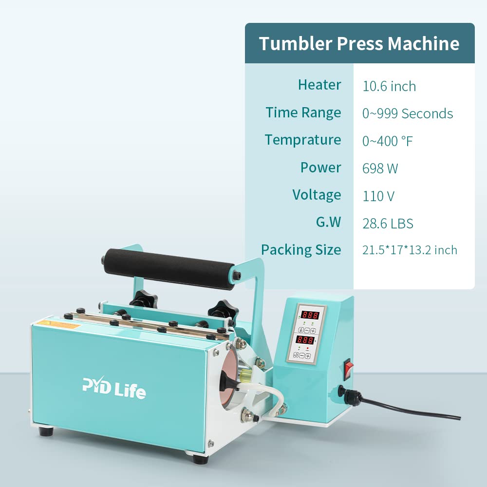 PYD Life 110 V Tumbler Heat Press Machine Mint Green Mug Press Machine for 12 OZ 16 OZ 20 OZ 30 OZ Straight Sublimation Blanks Skinny Tumbler Mugs Cups Water Bottles Sublimation Print