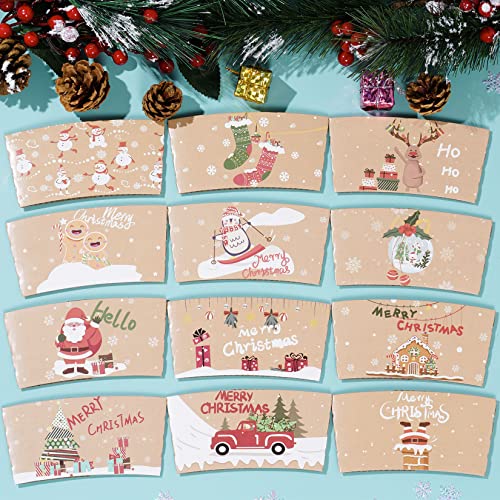 Hmxpls 24 Packs Christmas Santa Coffee Cups Sleeves, Disposable Hot Chocolate Cocoa Cup Sleeves for 12oz 16oz Hot Drinks &...