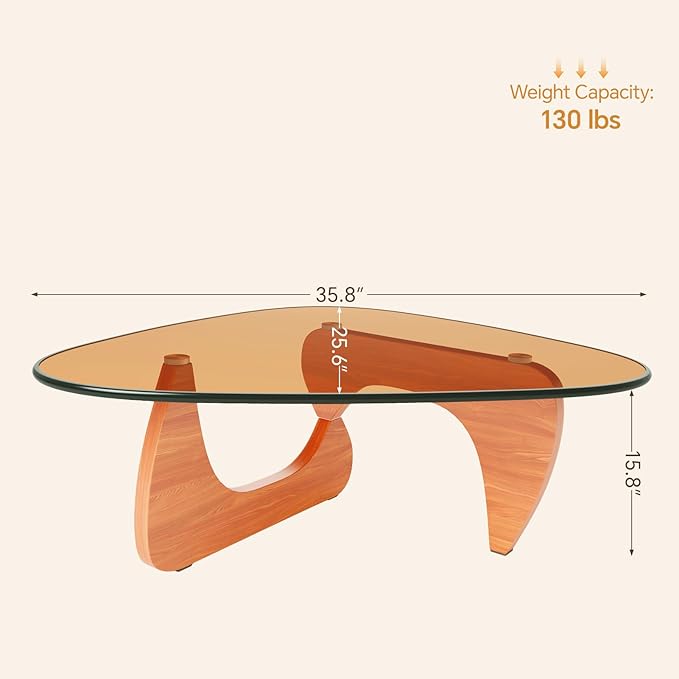 LUCKIIA Coffee Tables Glass Small Farmhouse Coffee Table Mid-Century Modern Wood Center Table for Living Room, Walnut Brown, 36 Inch