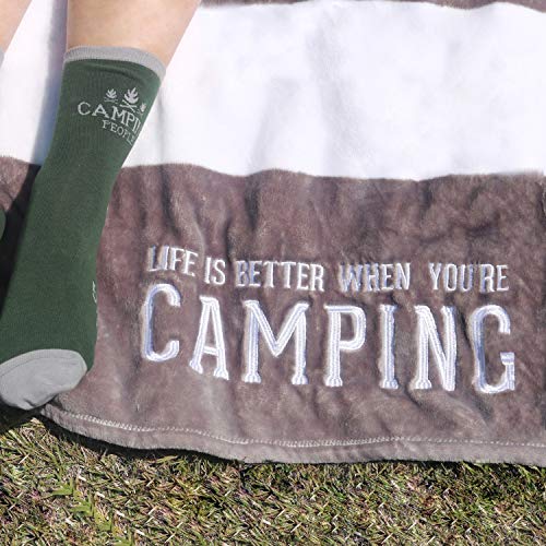 Pavilion - Life is Better When You're Camping - Gray & White Striped Super Soft 50 x 60 Inch Striped Throw Blanket with Em...