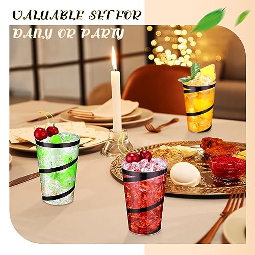 Bokon 100 Pcs 12 oz Rimmed Swirl Clear Plastic Cups with Rim Fancy Disposable Tumblers Cups Plastic Wine Glasses Elegant W...