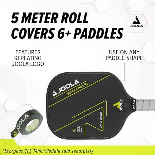 JOOLA Pickleball Paddle Edge Tape - Protects Edge Guard & Covers Lead Tape for Paddles - Fits Any Brand & Most Sizes of Pickleball Rackets - 5 Meter Extra Long Roll for 6 Racquettes