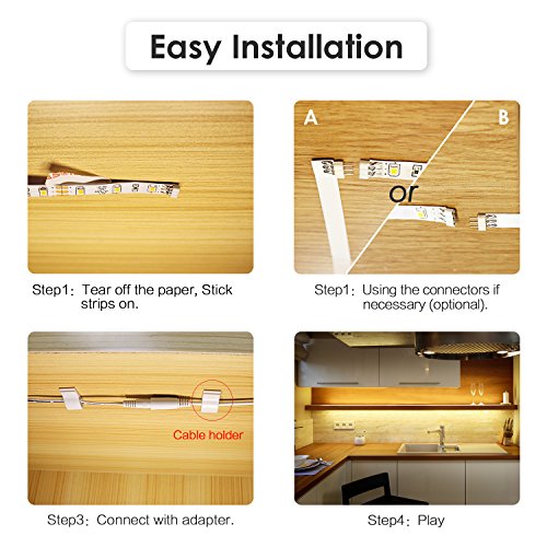WOBANE Under Cabinet LED Lighting Kit, 6 PCS Dimmable LED Strip Lights with Remote Control Dimmer, 24W Adapter, Hidden 270...