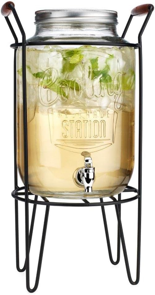 2 PACK-2 GALLON Drink Dispensers for Parties, Cooling Station Beverage Dispensers with Stand, Glass Water Jug Dispenser, 1...