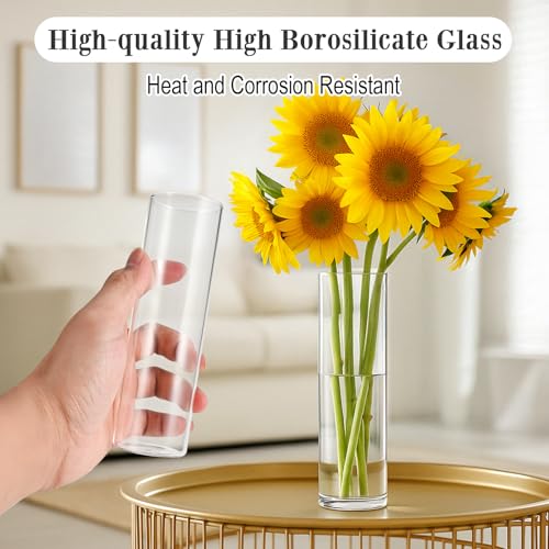 Tigvio 16 Pack 5.9" Tall x 1.8" Diameter Clear Glass Cylinder Vases - Multi-Use Flower Vase, Hurricane & Floating Candle H...