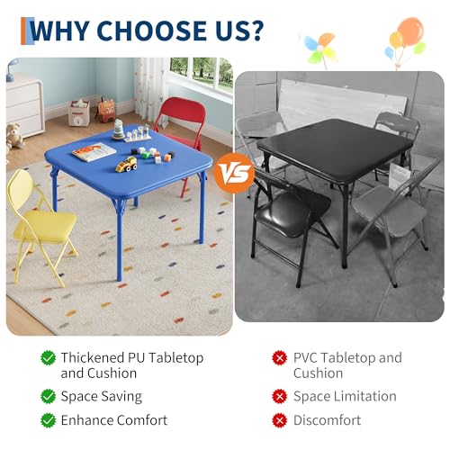 GarveeHome 3-Piece Kids Folding Table and Chairs Set, Toddlers Children's Activity Table and Chairs Set for Dining Room,Da...