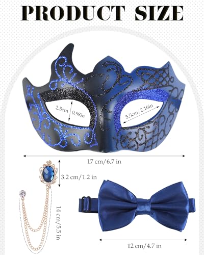 Zinniday 3 Pcs Masquerade Mask for Men, Opera Venetian Mask Set with Bowtie, Opera Half Face Masks Kit for Halloween