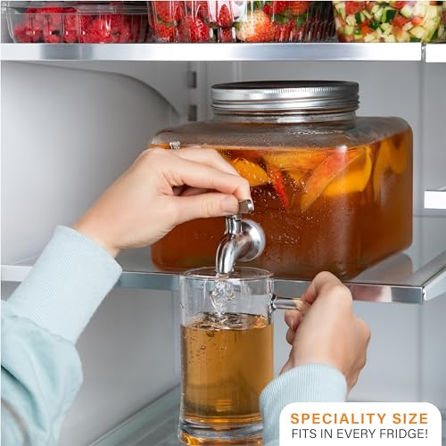 MosJos Glass Drink Dispenser for Fridge - Stainless Steel Spigot Mason Jar Dispenser with Wide Opening & Easy-Fill - Bever...