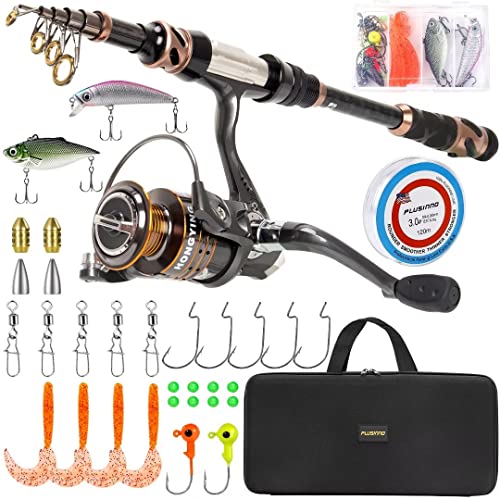 PLUSINNO Fishing Rod and Reel Combos - Carbon Fiber Telescopic Fishing Pole - Spinning Reel 12 +1 Shielded Bearings Stainl...