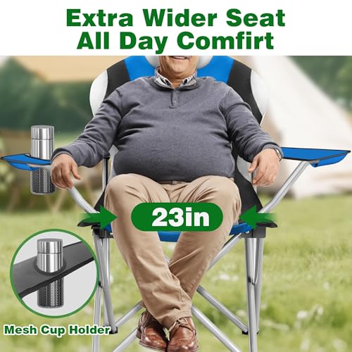 Camabel Folding Camping Chairs Oversized Heavy Duty 400 LBS Sturdy Beach Chair Portable Outdoor Lawn Chairs High Padded Ba...