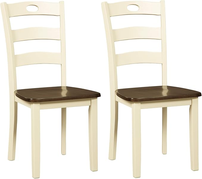Signature Design by Ashley Woodanville 18" Cottage Ladderback Dining Chair, 2 Count, Cream & Brown