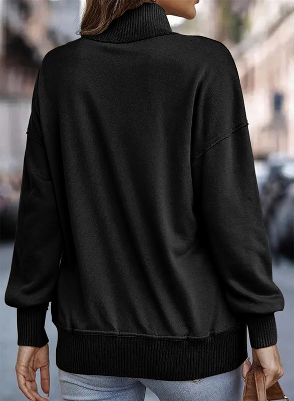 SHEWIN Women's Casual Long Sleeve Stand Neck Sweatshirt Lightweight Button Drawstring Pullover Tops