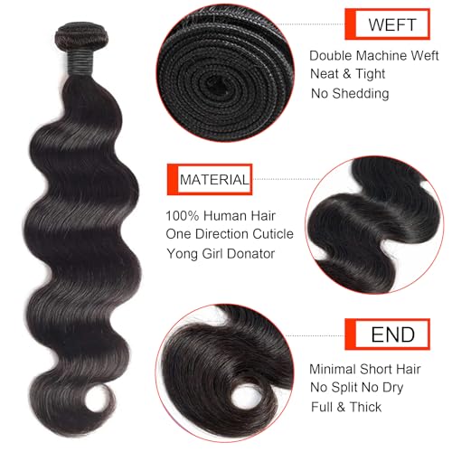 12A Human Hair Bundles 16 18 20 22 Inch Body Wave Bundles Human Hair Unprocessed Brazilian Quick Weave Hair 4 Bundles for Women Natural Color