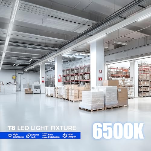 Barrina T8 LED Shop Lights for Workshop 4FT, 50W, 6500K, ‎Super Bright White, Clear Cover, Ceiling, V-Shape Shop Light Fix...