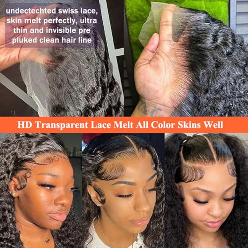 24 Inch Deep Wave Lace Front Wigs Human Hair 13x6 HD Lace Front Wigs for Women Natural Color Deep Curly Human Hair Wig 180% Density Transparent Lace Frontal Wig Pre Plucked