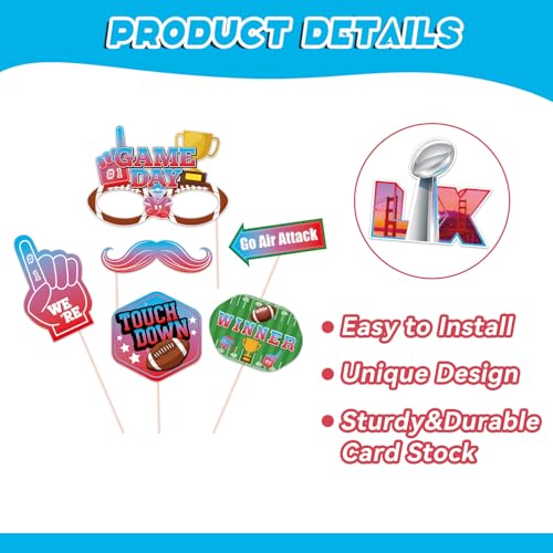 Super Football Party Decorations 2026 Photo Booth Props Set Include 1 Photo Booth Frame and 16 Photo Props Touch Down Supe...