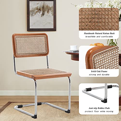 Alunaune Modern Mid Century Dining Chairs Set of 2, Upholstered Natural Rattan Kitchen Chairs Accent Chair, Armless Side C...