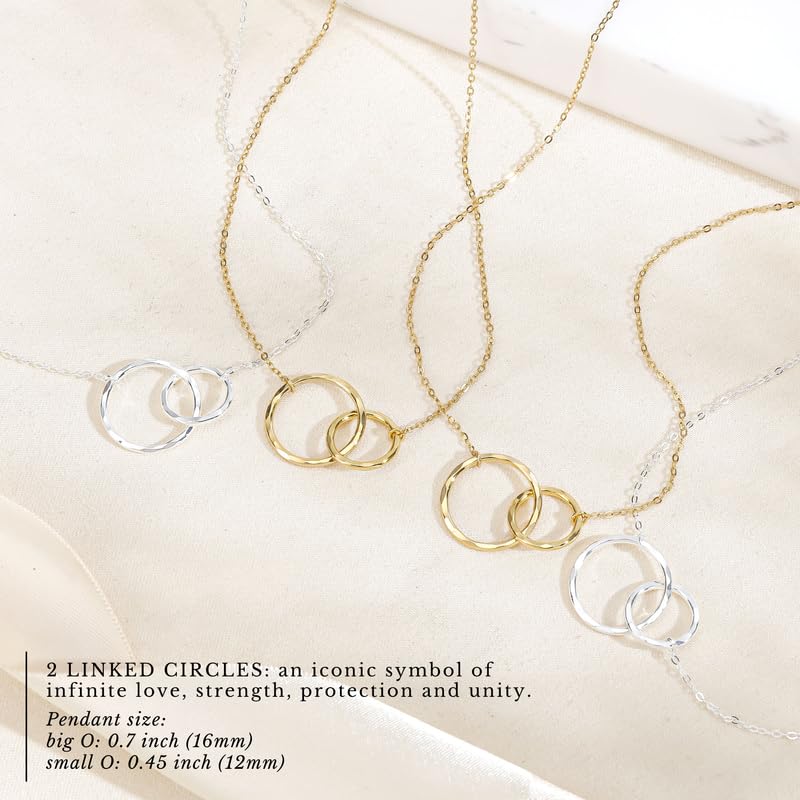 HOPE LOVE SHINE Best Friend Gift for Women - Unbiological Sister Friendship Necklace, Jewelry 16+2", Sterling Silver, 2 Interlocking Rings