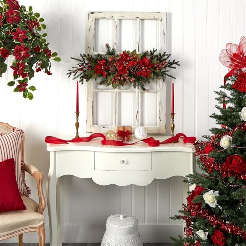 Nearly Natural Poinsettia & Berry Centerpiece
