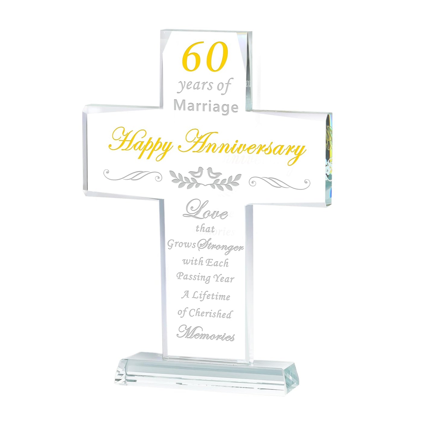 L.Karden 60th Anniversary Wedding Gifts For Men Women Happy Marriage for ParentsGift Crystal Keepsake Cross for Wife Husband Mom Dad Grandma Grandpa Friends