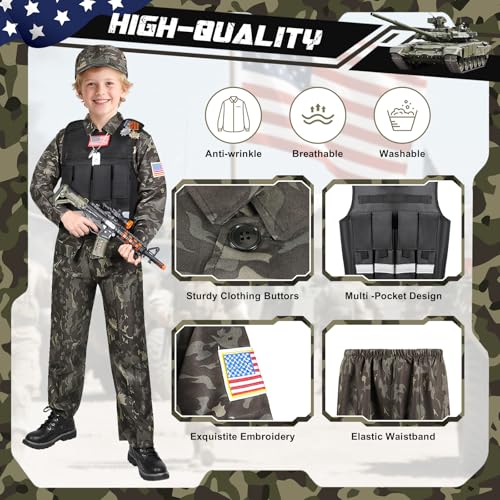 Metemot Kids Army Costume for Boys, Military Soldier Costume with Army Toys, Boys Halloween Costumes with Army Vest, Soldi...