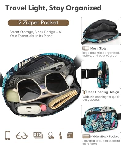Pritent Fanny Packs for Women Cross Body Bag Waterproof Belt Bag with Adjustable Strap and Zipper Back Pocket Small Crossb...