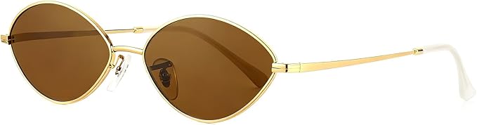 JIM HALO Vintage Oval Metal Sunglasses - Chic Cat Eye Style UV400 Protection Sun Glasses for Daily & Outdoor Use