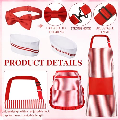 SATINIOR 8 Pcs Couple Waiter Costume Kit Circus Soda Jerk Popcorn Hot Dog Costume Apron Chef Hat Bow Ties Snack Tray for 1...