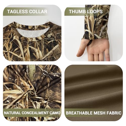 Huntrex Men's Camo Hunting Shirt with Zipper Pocket – UPF 50+ Fishing Shirts Sun Protection Long Sleeve Quick-Drying
